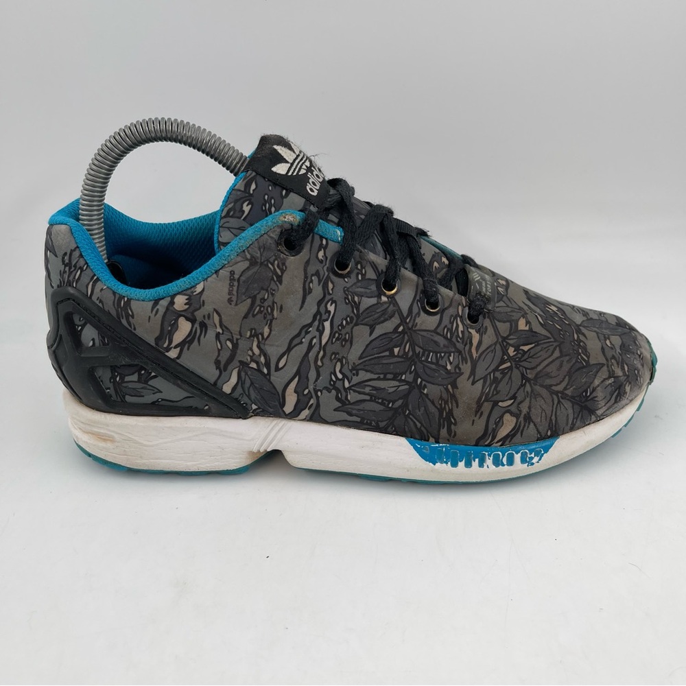 Adidas RARE Boys ZX Flux Torsion Camouflage Grey Blue Running Shoes - Size 5.5 Y